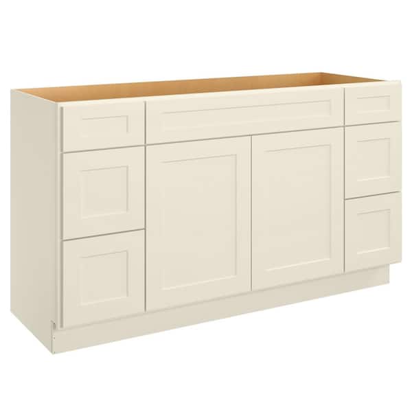 HOMEIBRO 60 in.W X 21 in.D X 34.5 in.H Bath Vanity Cabinet without Top in Shaker Antique White