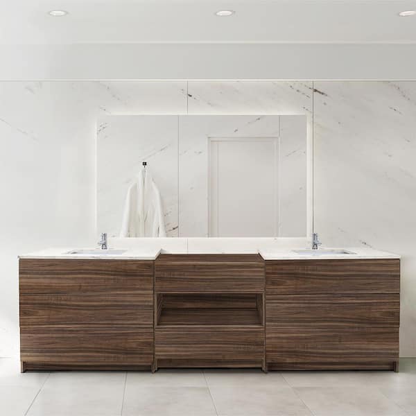 Ella Element 102 in. W x 22 in. D x 35 in. H Double Sink Bath Vanity in Dark Walnut with Lyra White Quartz Top