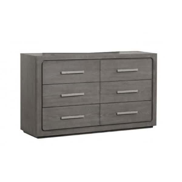 Benjara Thorne Warm Gray and Nickel 6 Drawer 62 in. Dresser
