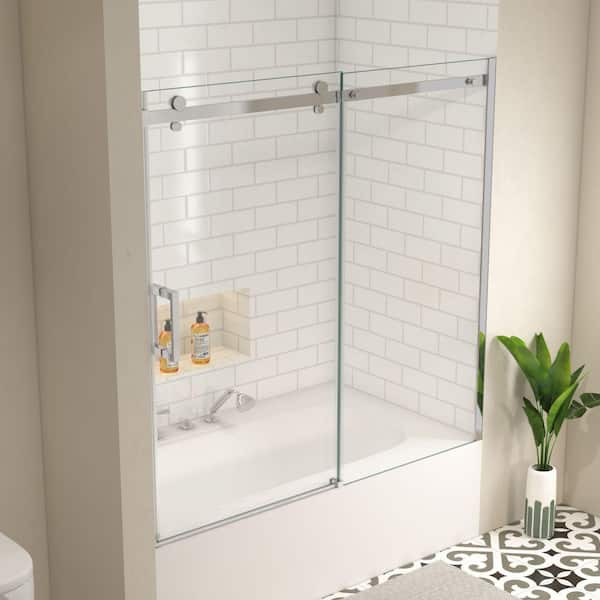 Xspracer Moray 60 in. W x 58 in. H Sliding Frameless Bathtub Door in Polished Chrome Finish with Clear Glass