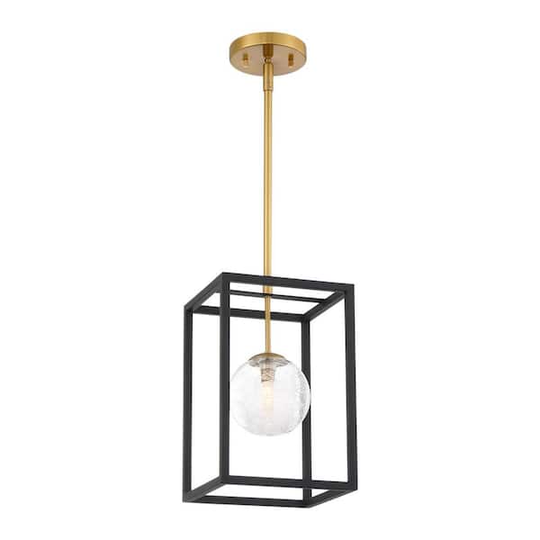 pasentel 1 Light Black and Gold Metal Pendant Light with Globe Glass Shade for Kitchen Island
