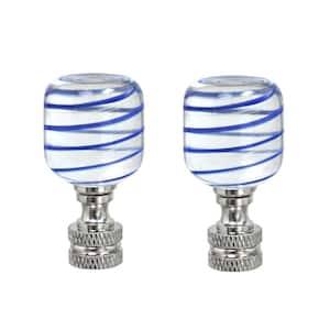 2 in. Clear and Blue Line Glass Lamp Finial with Nickel (2-Pack)
