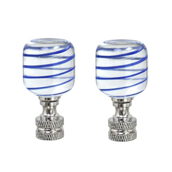 Aspen Creative Corporation 2 in. Clear and Blue Line Glass Lamp Finial with Nickel (2-Pack)