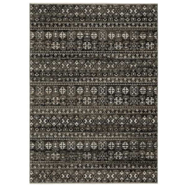7 ft. x 10 ft. Black and Gray Tribal Area Rug with Fringe