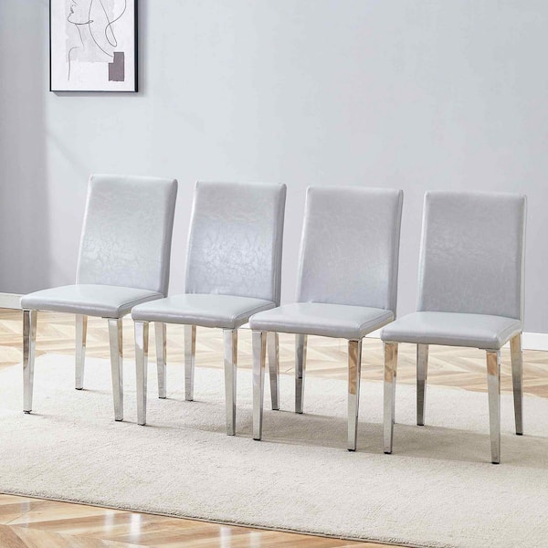 Light Gray,Silver PU Leather Metal Frame Dining Chairs Set of 4