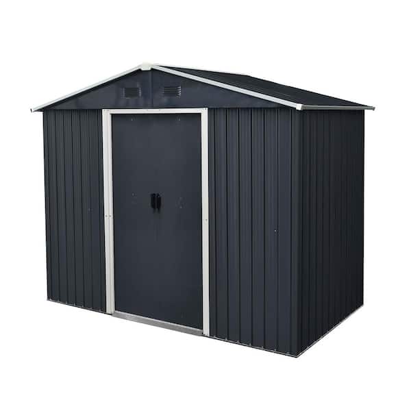 7.75 ft. x 4.3 ft. Outdoor Metal Storage Shed in Black with Sliding Door and Foundation (34 sq. ft. )