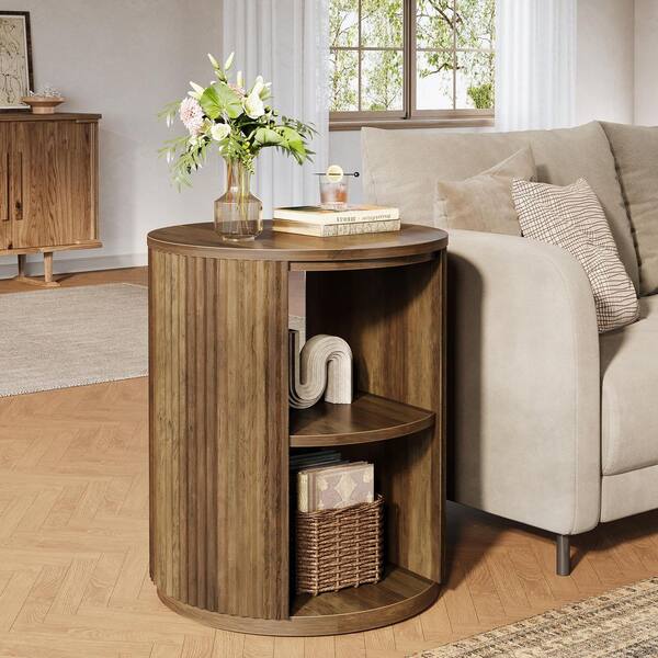 BYBLIGHT Kerlin19.7 in. Rustic Brown Round Wood End Table, Farmhouse Side Table with 3-Tier Storage Shelf for Living Room Bedroom