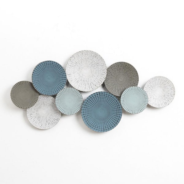 LuxenHome 22.05 in. x 43.31 in. Multi-Color Distressed Plates Abstract Metal Work Wall Decor