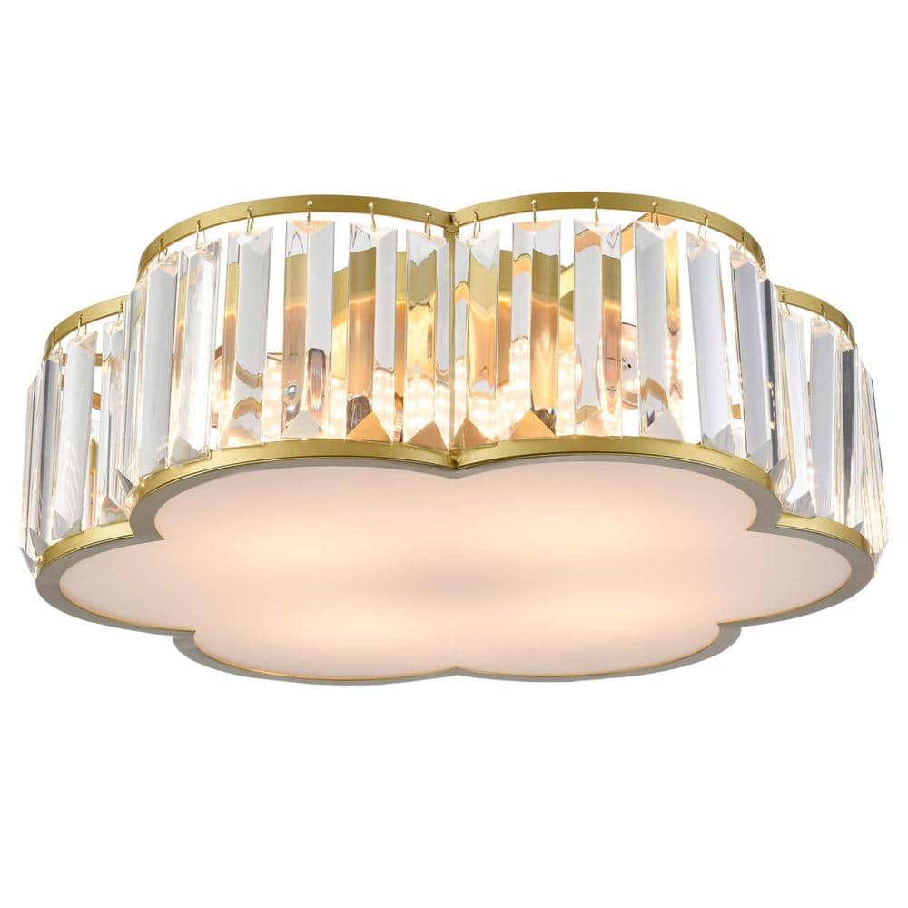 Luxurious Gold Crystal Drum Flush Mount Ceiling Light