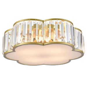 16.5 in. 4-Light Fixture Gold Finish Modern Flush Mount with Crystal Shade 1-Pack