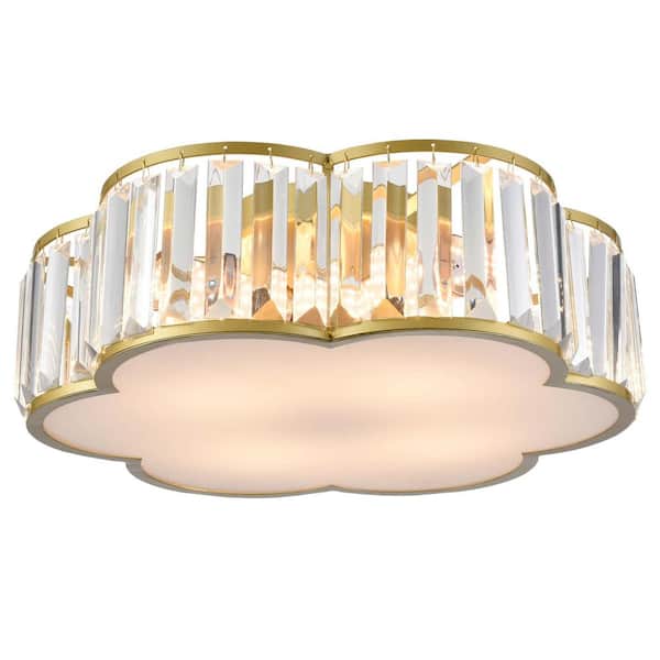 CLAXY 16.5 in. 4-Light Fixture Gold Finish Modern Flush Mount with Crystal Shade 1-Pack