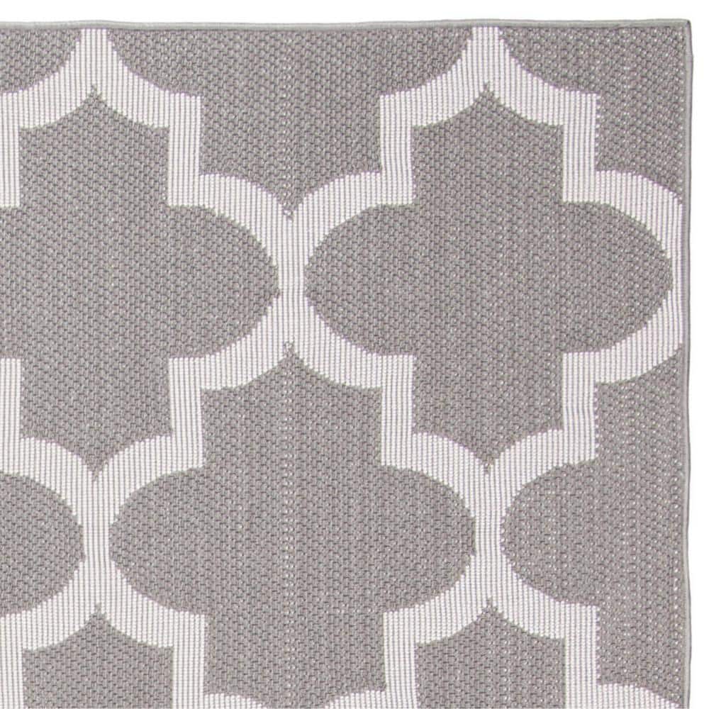 Grey and Ivory 8' x 10' Reversible Synthetic Area Rug