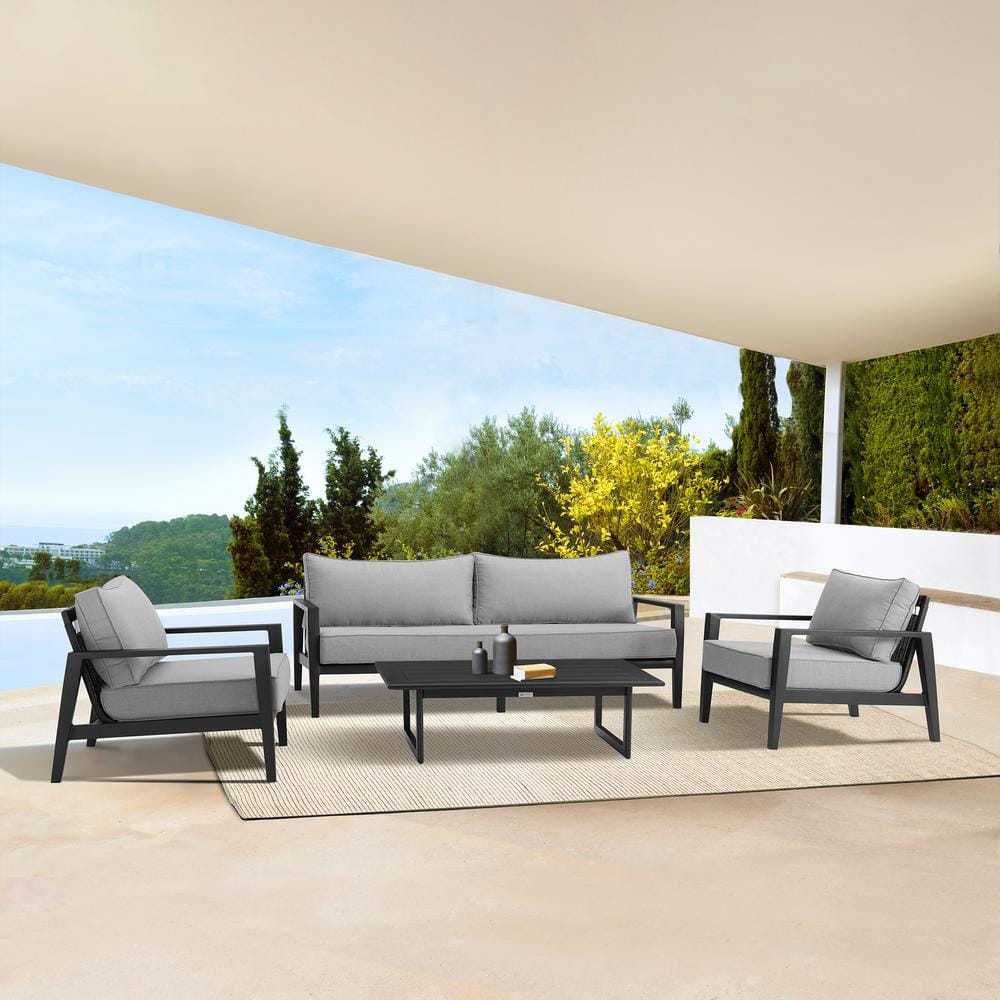 Cayman Black Aluminum Outdoor Sofa with Dark Gray Cushions