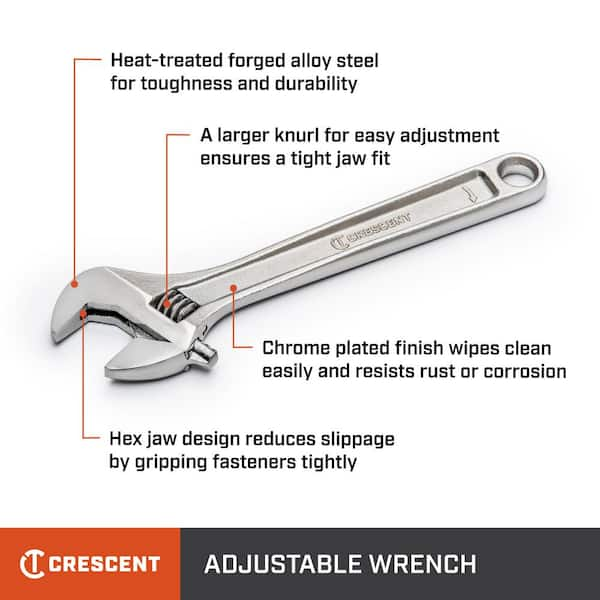 Crescent 12 in. Chrome Adjustable Wrench AC212VS - The Home Depot