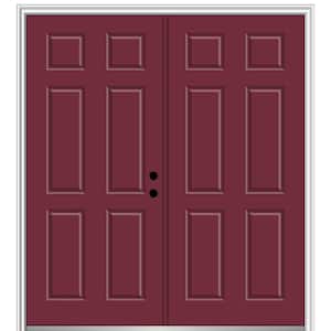 72 in. x 80 in. Classic Left-Hand Inswing 6-Panel Painted Fiberglass Smooth Prehung Front Door with Brickmould