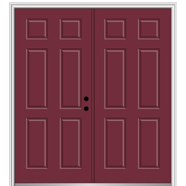 MMI Door 60 in. x 80 in. Classic Left-Hand Inswing 6-Panel Painted Fiberglass Smooth Prehung Front Door with Brickmould