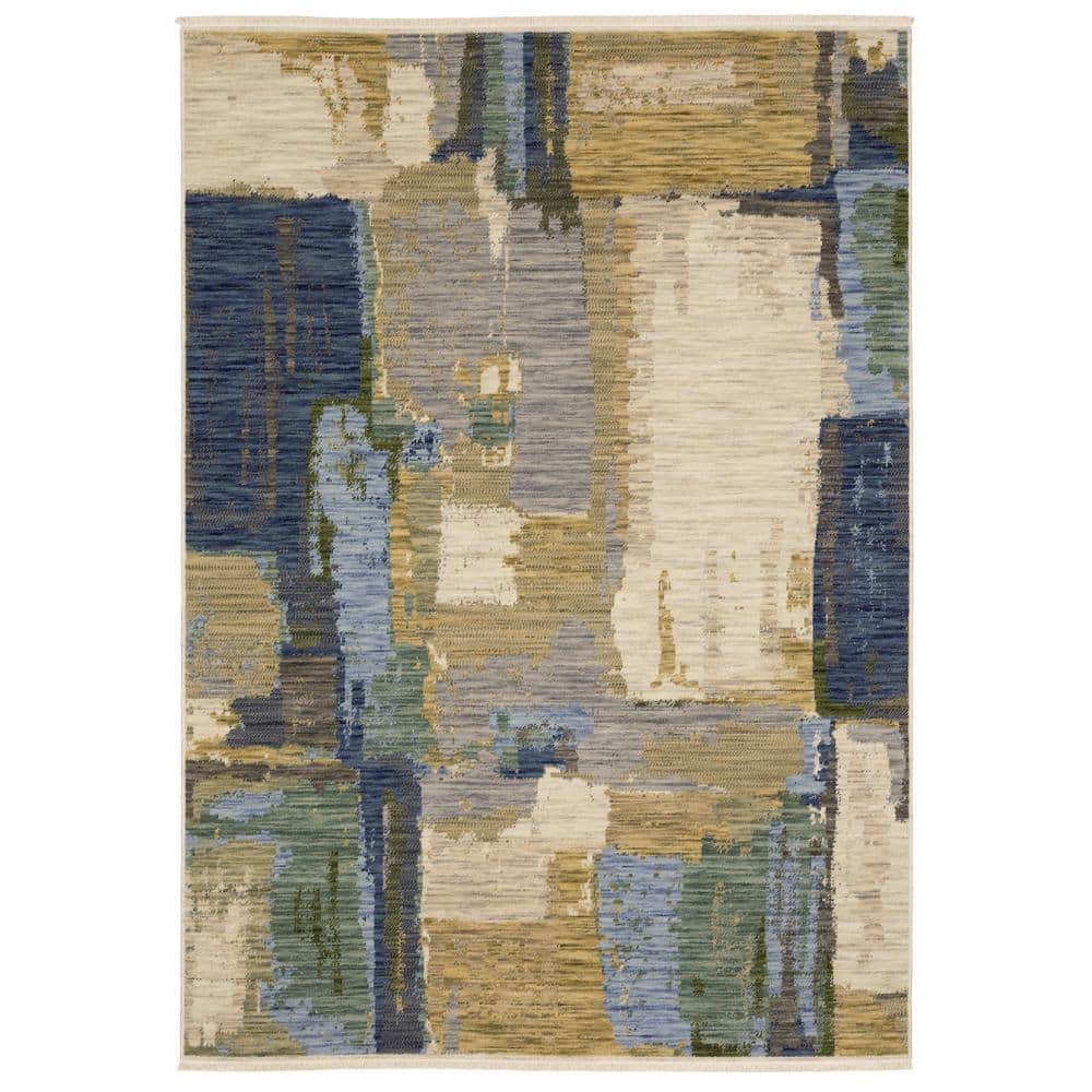AVERLEY Home Solano Blue/Green Doormat 3 ft. x 5 ft. Abstract Palette Wool Nylon Blend Fringe-Edge Indoor Area Rug