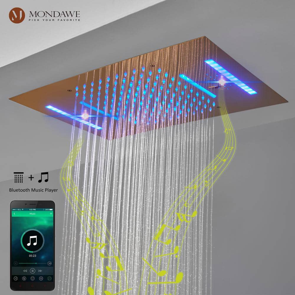 Luxury Gold Ceiling Mounted Dual Shower System with LED and Bluetooth Speaker