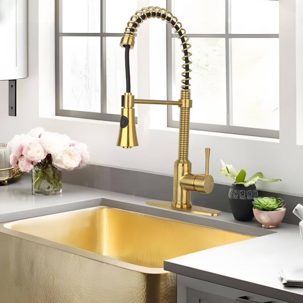 Brushed Gold Brass Pull Down Single Handle Kitchen Faucet