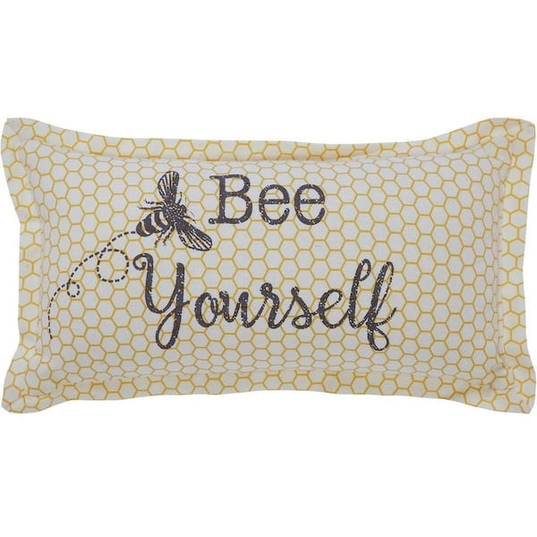Buzzy Bees Yellow Antique White Grey Bee Yourself 7 in. x 13 in. Throw Pillow