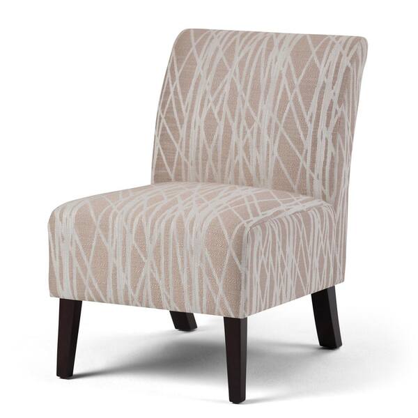 Simpli Home Woodford 22 in. Wide Contemporary Accent Chair in Beige, White Patterned Fabric