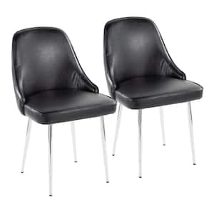 Marcel Black Faux Leather & Chrome Metal Side Dining Chair (Set of 2)