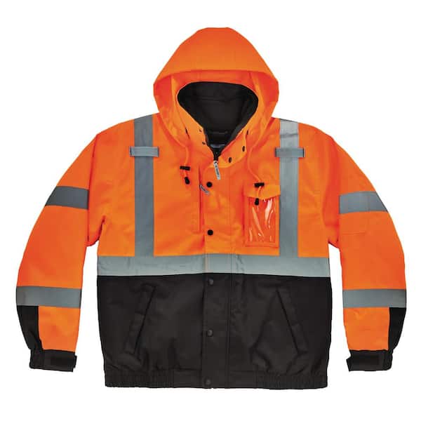 Ergodyne Men's Large Orange High Visibility Reflective Bomber Jacket with Zip-Out Fleece
