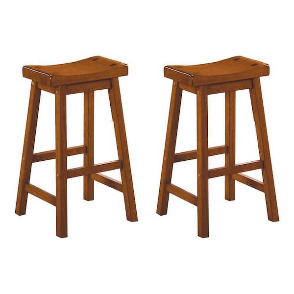 EVERGLADE HOME Nisky 29 in. Oak Backless Wood Frame Bar Stool With Wooden Seat Set of 2