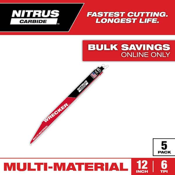Milwaukee 12 in. 6 Teeth Per Inch WRECKER Nitrus Carbide Teeth Multi-Material Cutting SAWZALL Reciprocating Saw Blade (5-Pack)