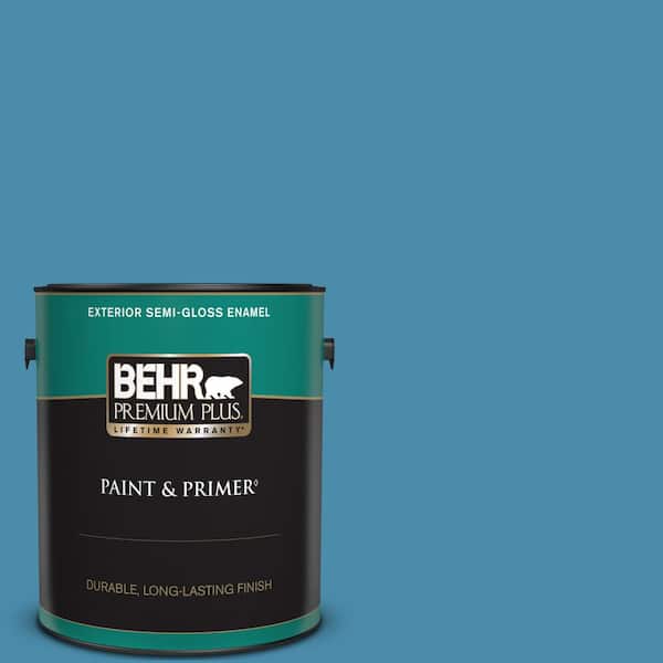 BEHR PREMIUM PLUS 1 gal. #550D-6 Blue Chaise Semi-Gloss Enamel Exterior Paint & Primer