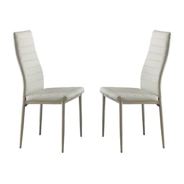 Benjara White Bi Cast Vinyl Side Chairs with Curvy Backs (Set of 2)