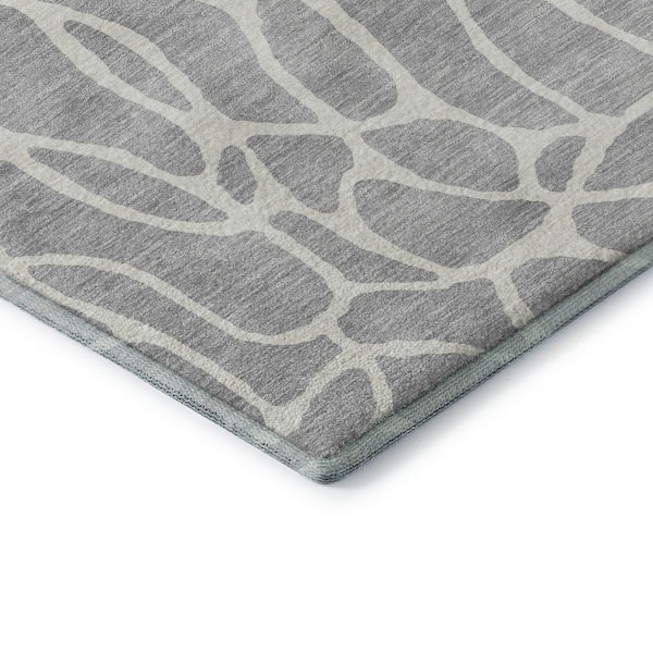 Mayfield Premium Machine Washable Abstract AMF1024 Silver 8 ft. x 10 ft. Area Rug