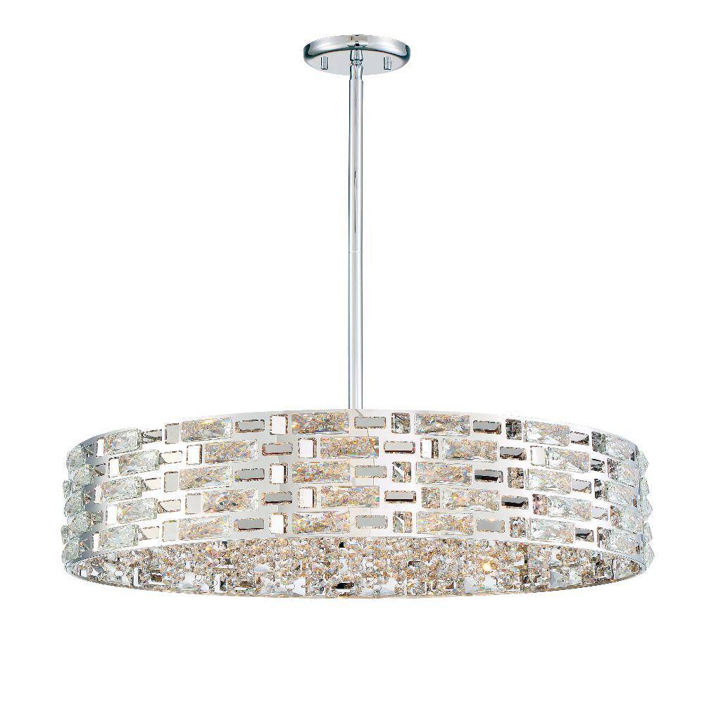 Chrome LED Crystal Drum Pendant Light for Indoor/Outdoor