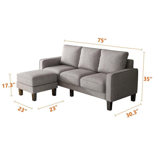 Square Arm Fabric Modern L Shaped Sofa, 3 Seater L Shaped Sofa Dimensions