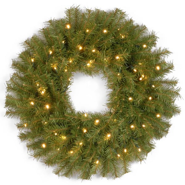 National Tree Company 24 in. Norwood Fir Artificial Wreath with Warm White LED Lights