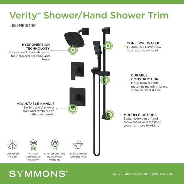 Symmons Verity Wall Mounted 2-Handle Shower Faucet Trim Kit with