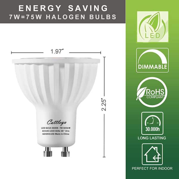 Cattleya 75-Watt Equivalent GU10 Dimmable Recessed Track Lighting 90+ CRI LED Light Bulb 3000K Warm in White (6-Pack) CAB201-3K The Home Depot
