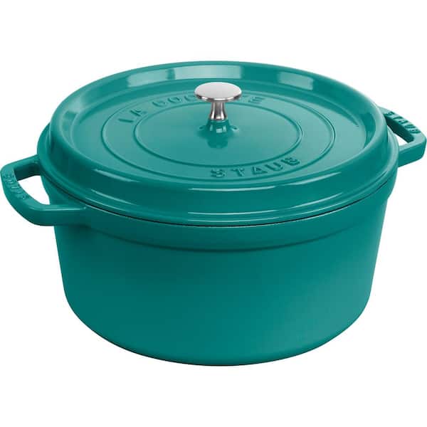 staub Cast Iron 7 qt. Round Cast Iron Dutch Oven in Turquoise with Lid