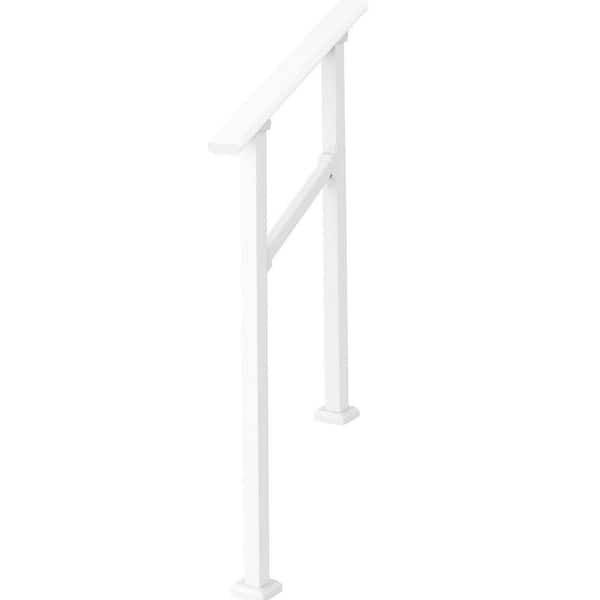 Metal Stair Railing Handrails for Outdoor Steps White Adjustable 2 Step All-Weather Resistant