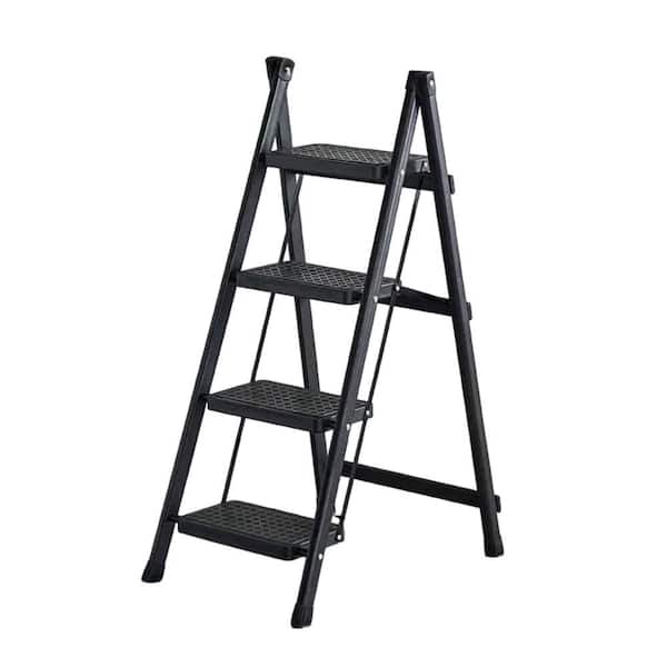 4-Step Metal Lightweight Folding Step Ladder (7.5 ft. Reach), 330 lb. Load Capacity Type IA Duty Rating Black