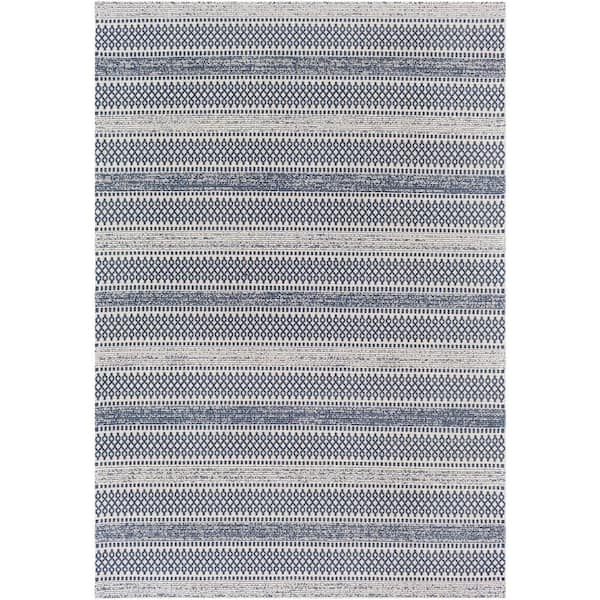 Dorean Denim 8 ft. x 10 ft. Striped Geometric Machine-Washable Area Rug