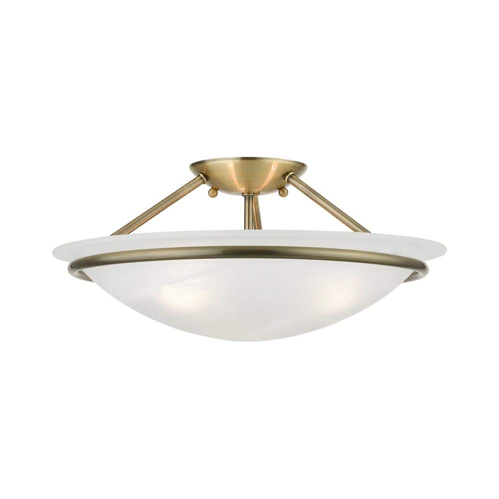 Walcott 16 in. 3-Light Antique Brass Semi-Flush Mount with White Alabaster Glass price history on PriceWatchPro