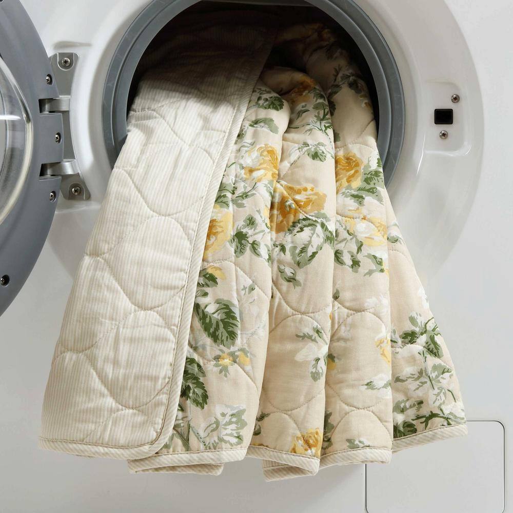 Laura Ashley Twin Reversible Cotton Quilt Set in Gold and Beige