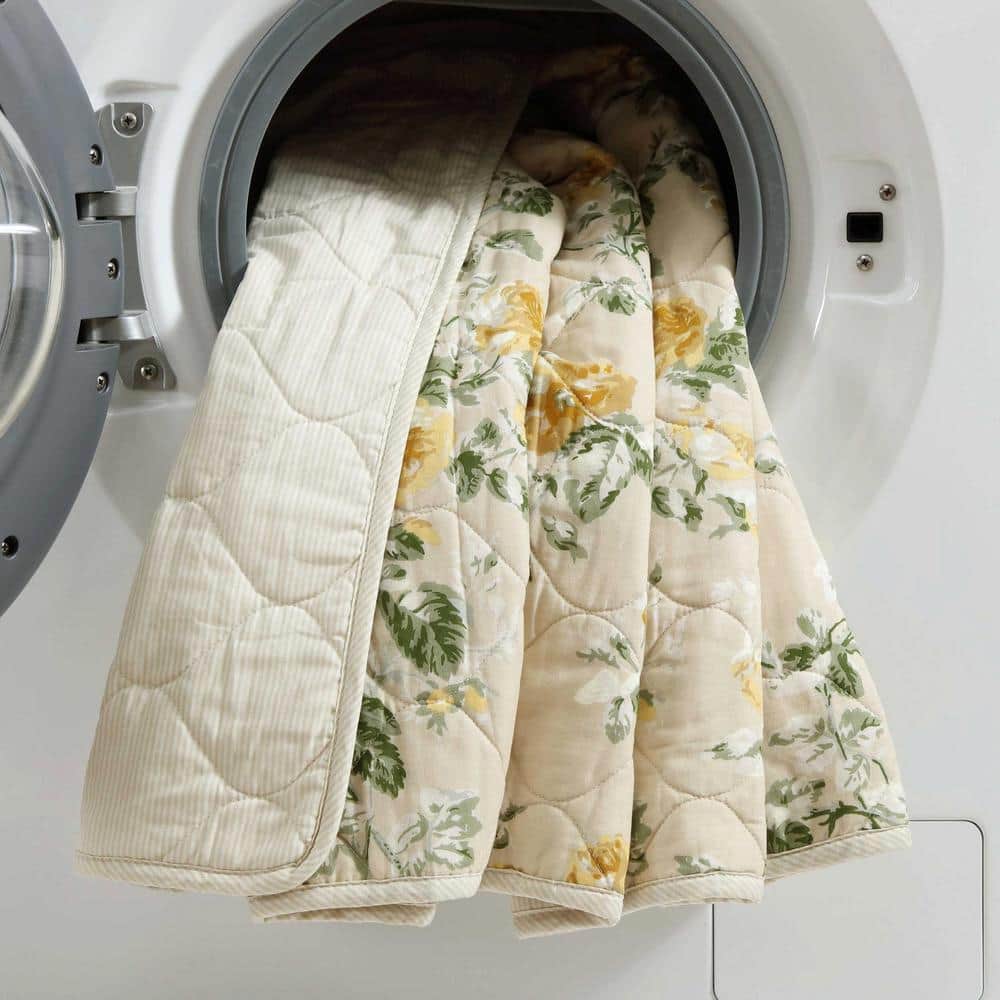 Laura Ashley King Gold and Beige Cotton Reversible Quilt Set