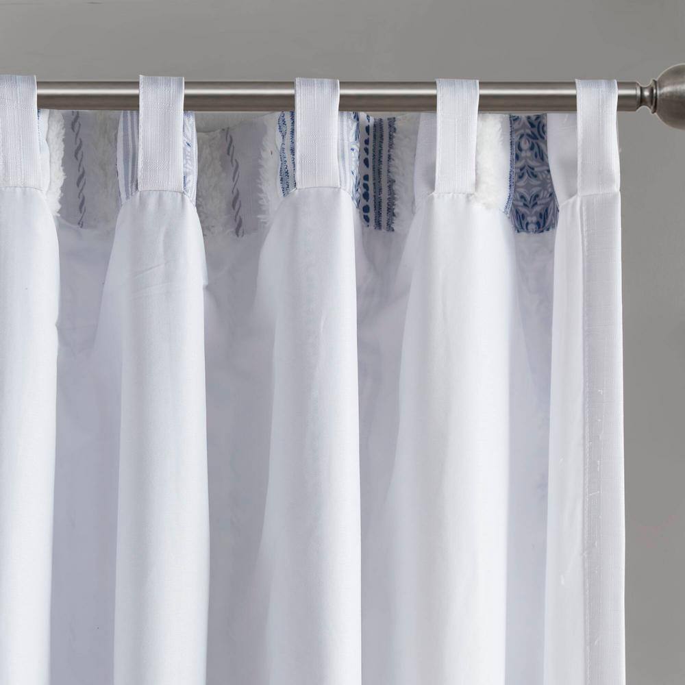 Navy and White Velvet Polyester Boho-Chic Light Filtering Curtain Panel
