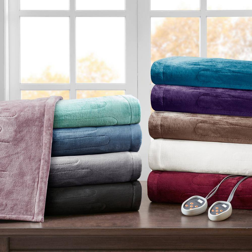 Twin Gray Plush Electric Heated Blanket with Controllers