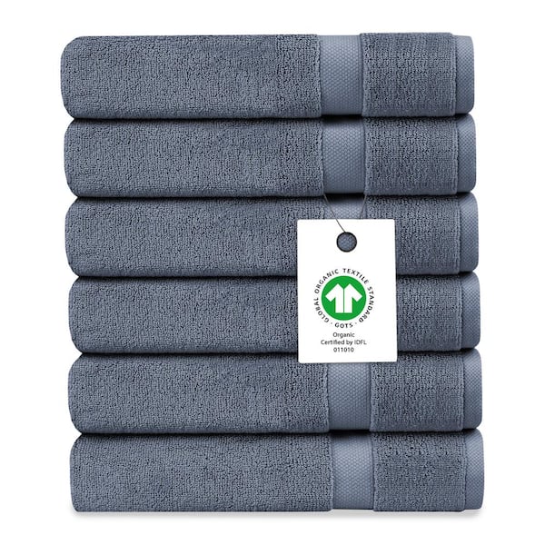 Delara Delara Mineral Blue Solid 100% Organic Cotton Luxuriously Plush Wash Cloth (Set of 6)