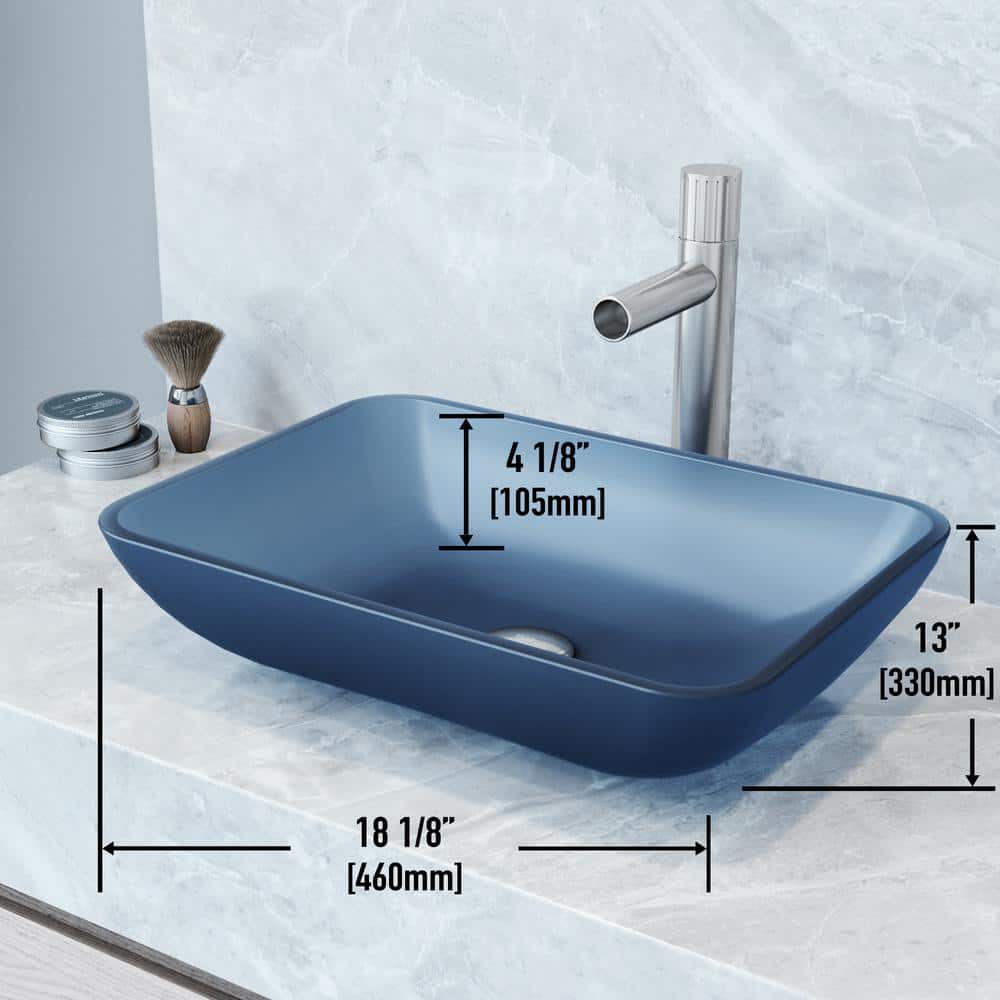 Sottile 18" Blue Glass Vessel Sink with Chrome Faucet