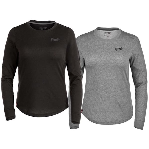 Women's Medium Black & Gray FREEFLEX Long Sleeve Hybrid Work T-Shirt (2-pack)
