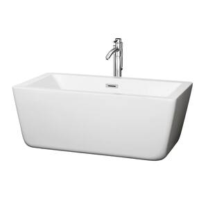 Laura 58.75 in. Acrylic Flatbottom Center Drain Soaking Tub in White with Floor Mounted Faucet in Chrome Laura 58.75 in. Acrylic Flatbottom Center Drain Soaking Tub in White with Floor Mounted Faucet in Chrome